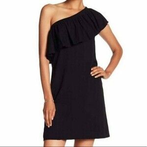 NWT Anthropologie Velvet by Graham & Spencer One Shoulder Ruffle Black D…